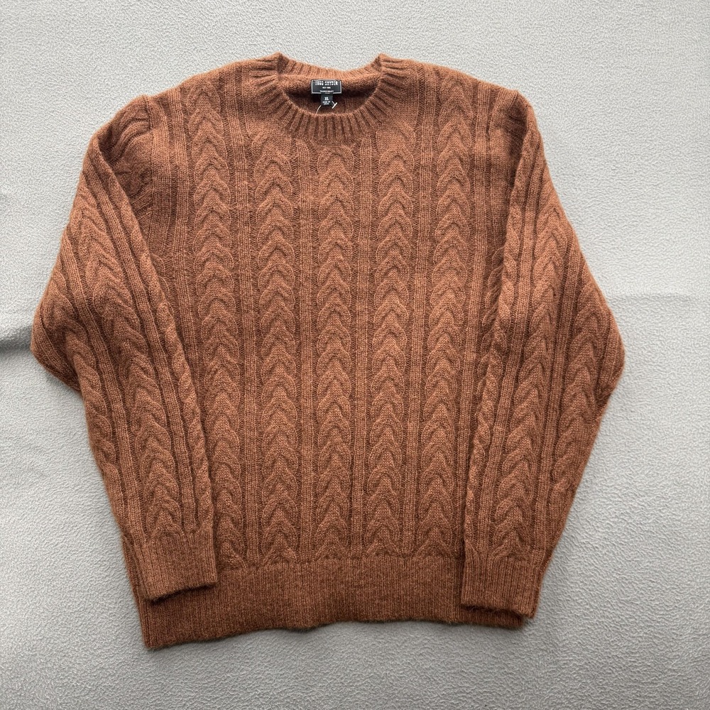Todd Snyder Sweater Mens XL Saddle Brown Mohair Cable Knit Crewneck Pullover